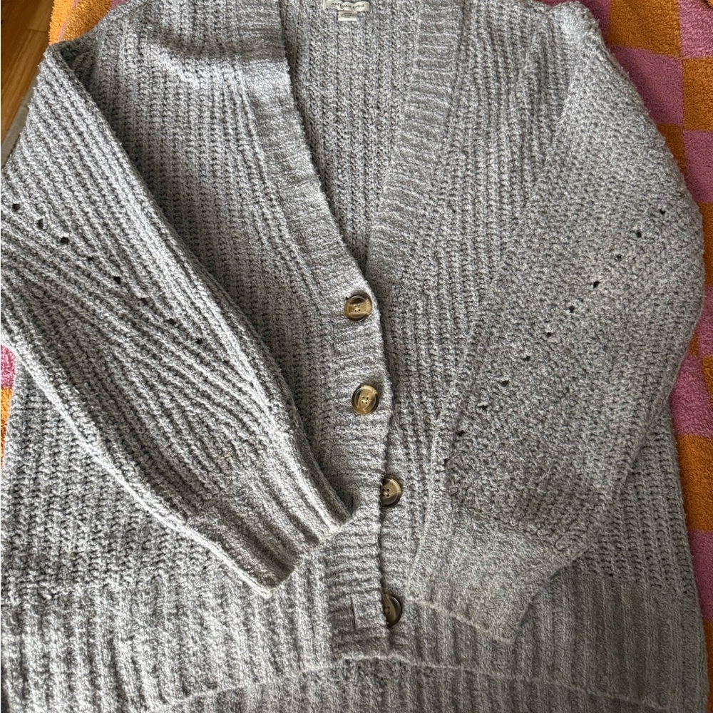 Cozy Gray Knit Cardigan Sweater